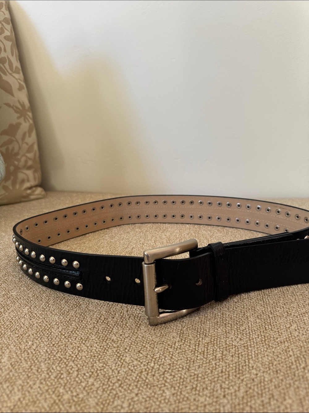 Women's Black Studded Leather Belt - Classic Silver Buckle